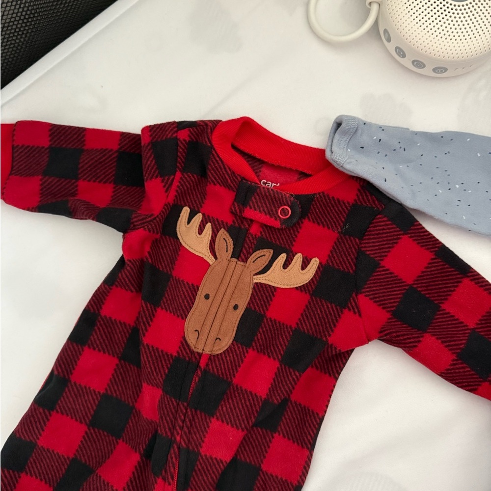 Newborn Baby Footsies Outfits Bundle Moose Plaid I’m New Here Winter Cozy - Picture 6 of 6